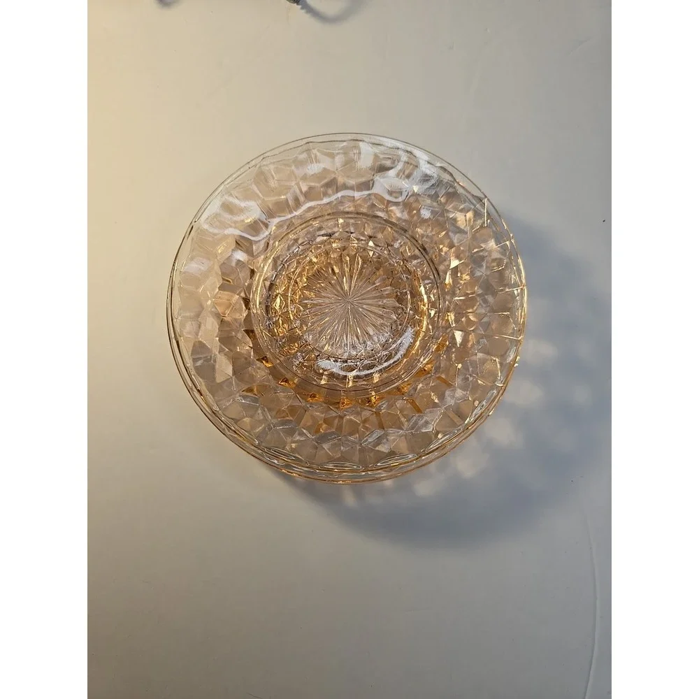 Pink Depression Glass Saucers By Jennette In‎ Cubist Pattern Set of 2